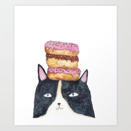  Cat tuxedo donut Painting Art Print