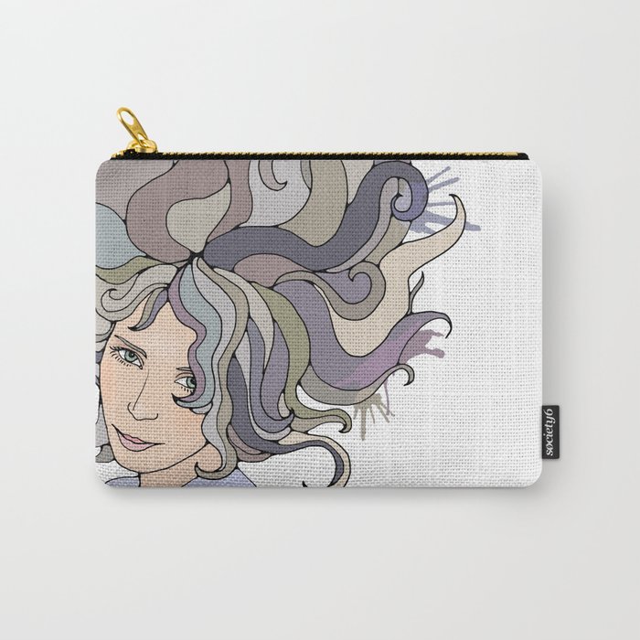 Grey-long-hair portrai of a girl Carry-All Pouch