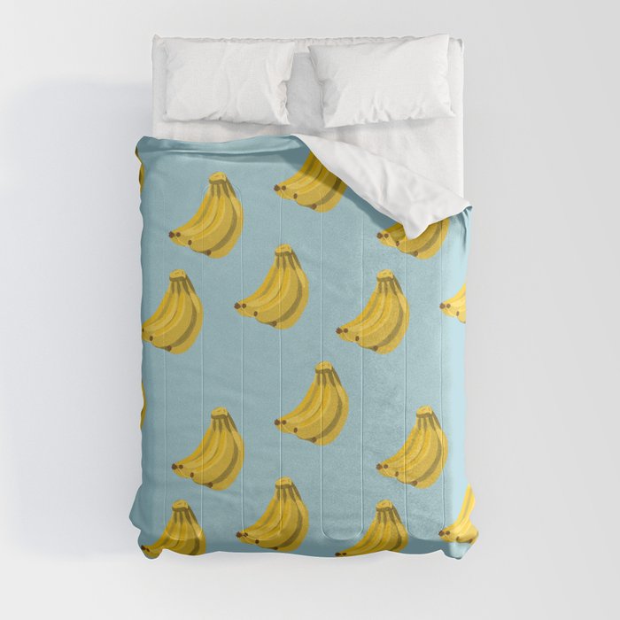 Bananas yellow- blue background Comforter