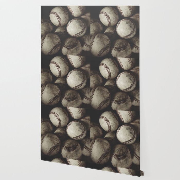 Grungy Baseballs On A Shelf Wallpaper By Leahmcphail Society6