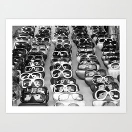 Haute couture French sunglasses in storefront window black and white photograph - photography - photographs Art Print