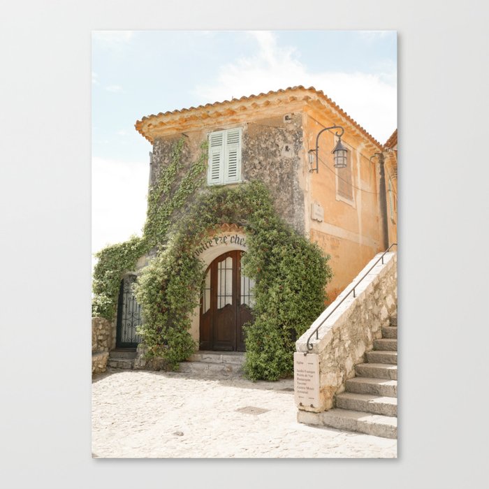 Medieval Éze Village Photo | Pastel Color House In France Art Print | Botanical Street Travel Photography Canvas Print
