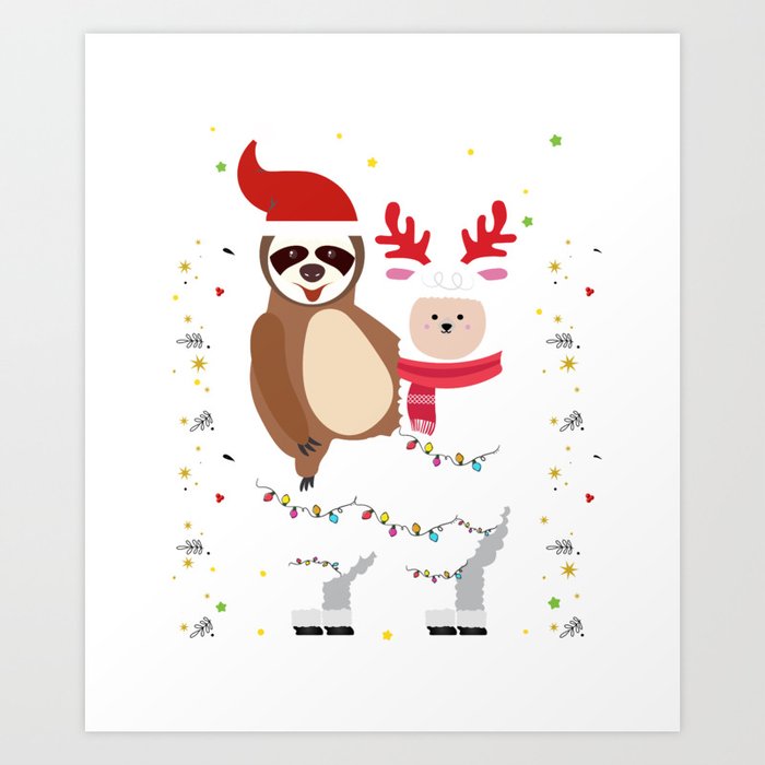 Ugly Sweater Merry Sloth Llama Christmas Art Print By Brilliant