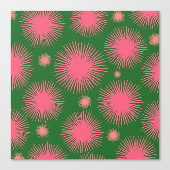 Dark Green Pink Dandelion  Canvas Print