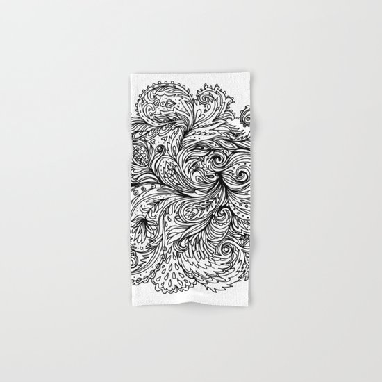 B&W Floral Indian Pattern Hand & Bath Towel