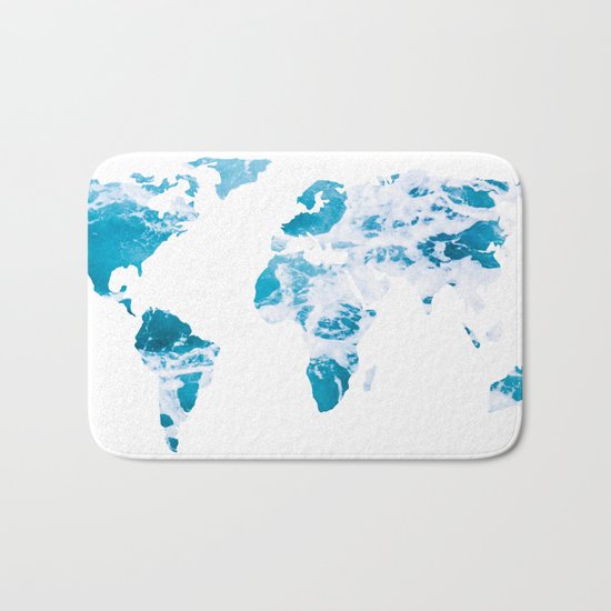 World Map Ocean Waves Bath Mat