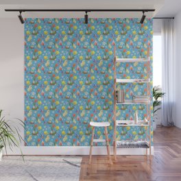 Colorful pattern with easter chicks, easter nests, tulips, daffodils, crocuses, wood anemones Wall Mural
