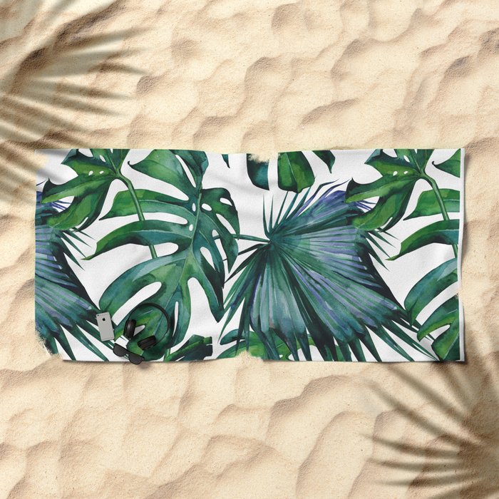 Tropical Palm Leaves Classic Beach Towel by followmeinstead Society6