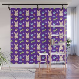 Cute Corgi Pattern (Purple Background) Wall Mural