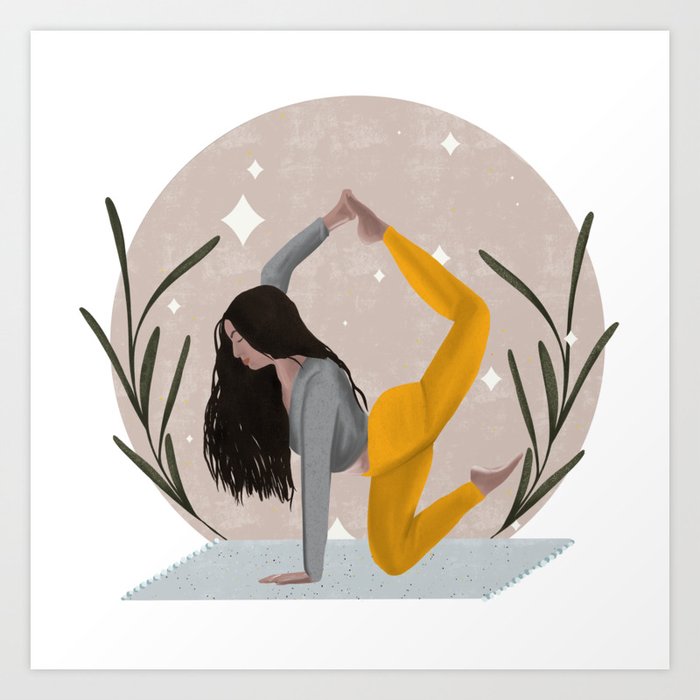 A woman doing yoga in neutral background Art Print by Agnes 91
