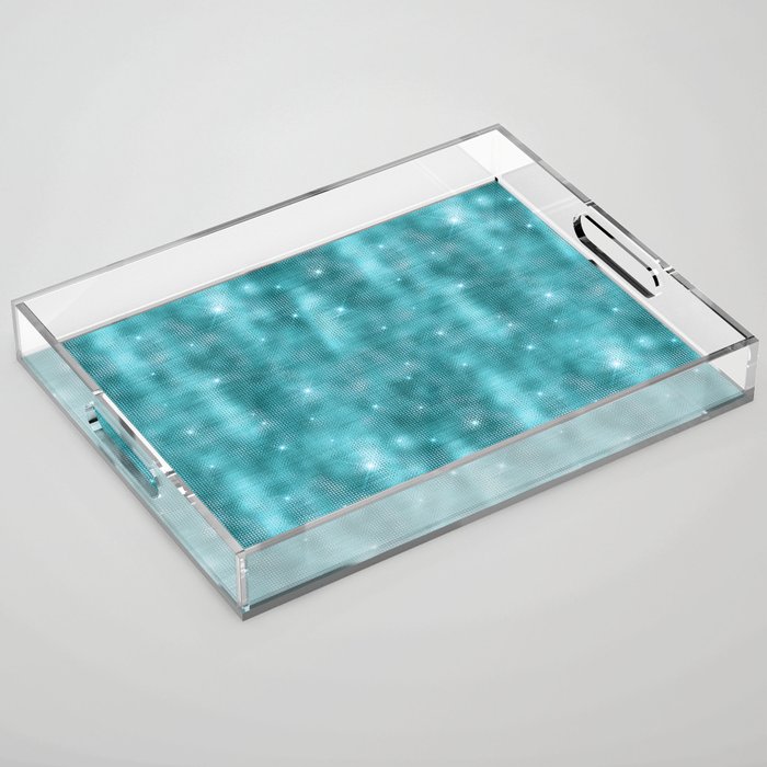 Glam Turquoise Diamond Shimmer Glitter Acrylic Tray