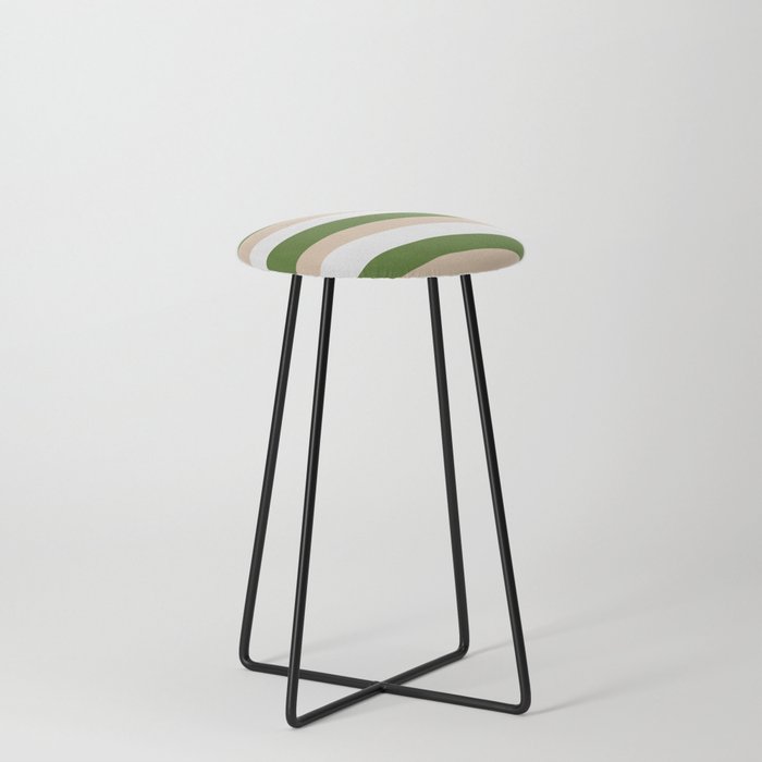 Uneven Stripes - White, Sand and Palm Green Counter Stool