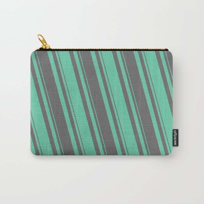 Dim Gray & Aquamarine Colored Lined/Striped Pattern Carry-All Pouch