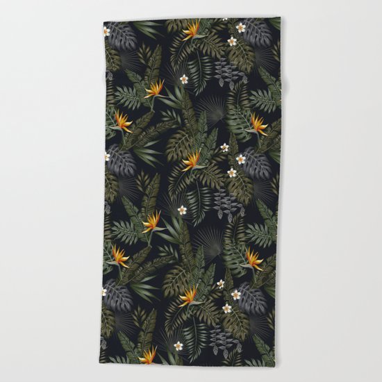 night tropical pattern Beach Towel