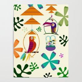 Vintage Modern Tiki Birds Poster