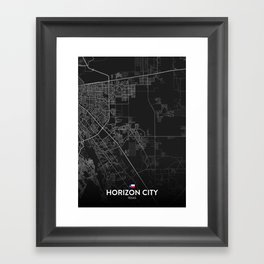 Horizon City, Texas, United States - Dark City Map Framed Art Print