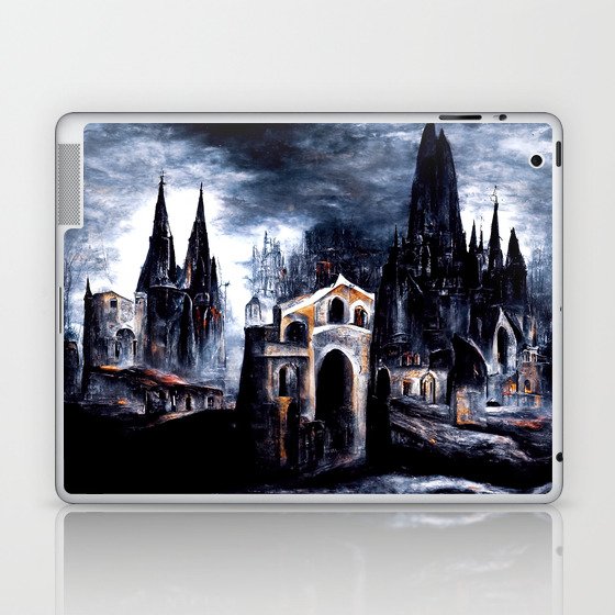 Medieval town in a Dark Fantasy world Laptop & iPad Skin