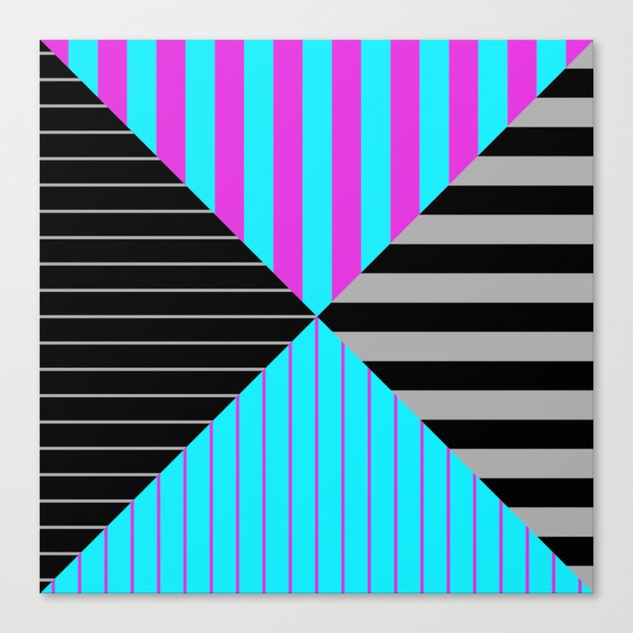 Stripes Quadrant - Purple, blue, black and grey stripes pattern Canvas Print