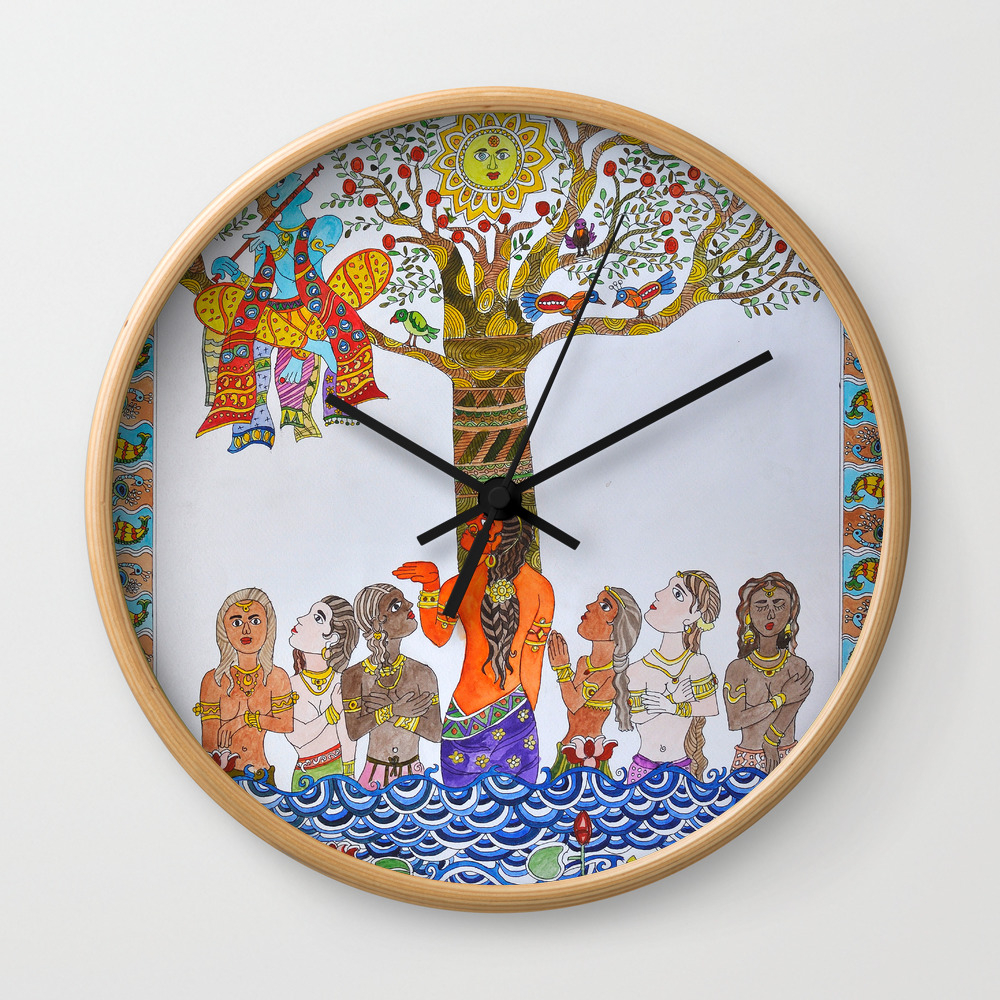 Krishna Leela Madhubani Painting Wall Clock By Sudhir Society6