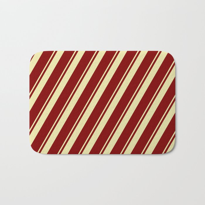 Maroon & Pale Goldenrod Colored Lines Pattern Bath Mat
