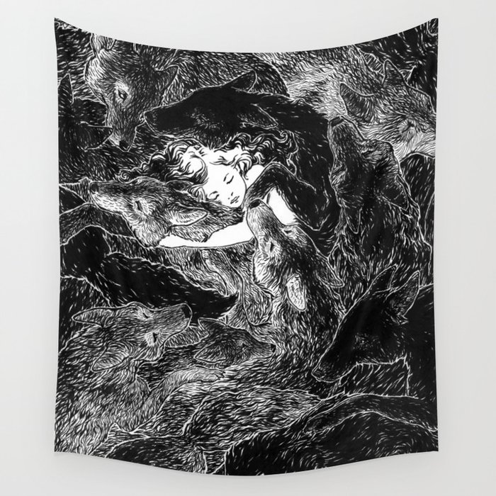 The Child Sleeps (B&W) Wall Tapestry