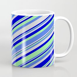 [ Thumbnail: Light Green, Royal Blue, Light Grey, and Blue Colored Lines Pattern Coffee Mug ]