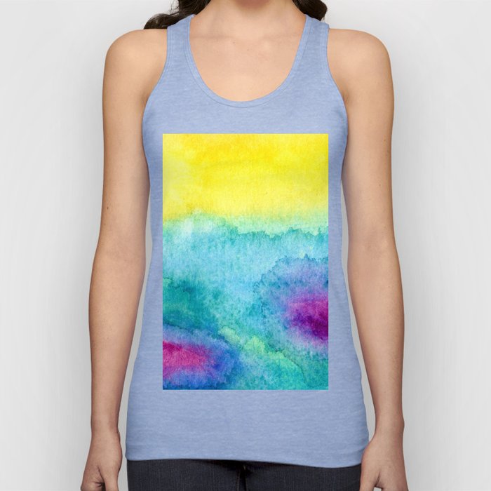 Modern neon yellow blue hand painted watercolor Tank Top