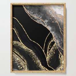 Black Night Glamour Marble Landscape Serving Tray