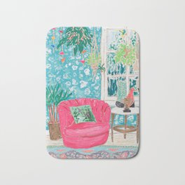 Pink Tub Chair Badematte | Birds, Bird, Garden, Space, Curated, Larameintjes, Plants, Green, Interior, Pattern 