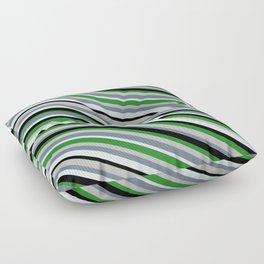 [ Thumbnail: Eye-catching Forest Green, Grey, Slate Gray, Light Cyan & Black Colored Lined/Striped Pattern Floor Pillow ]