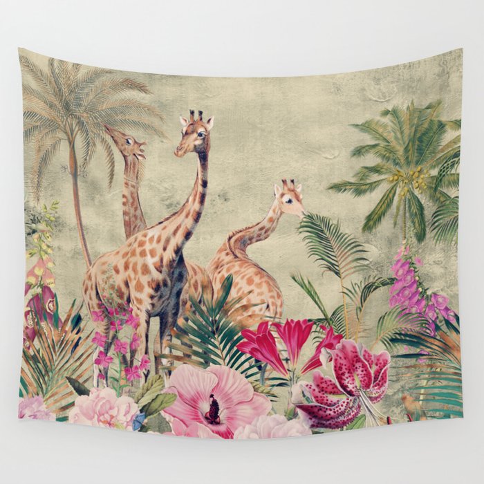 Vintage & Shabby Chic - Tropical Animals And Flower Garden Wall Tapestry