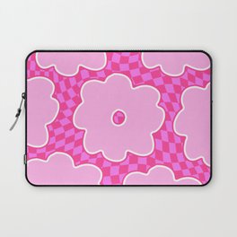 Hot Pink Flowers on Checkered Swirled Squares Laptop Sleeve