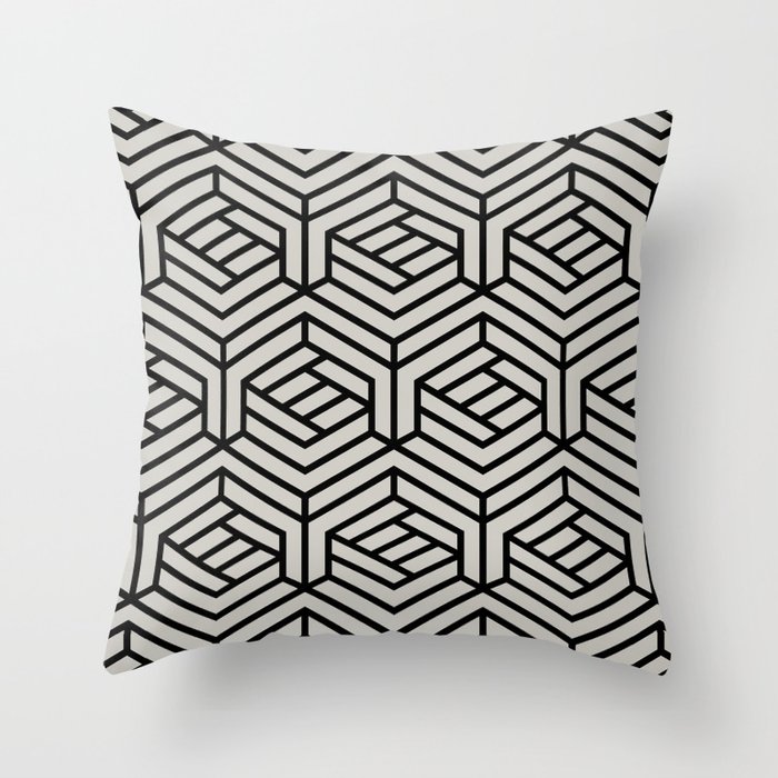 Black and Gray Modern Cube Geometric Shape Pattern Pairs  Dulux 2022 Popular Colour Morning Oats Throw Pillow