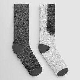 Rusty Farmhouse Cowhide Print in Black and White Socks