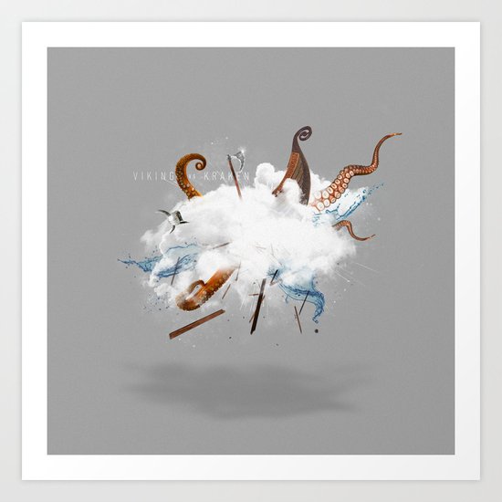 Dust-Ups: Viking vs Kraken Art Print