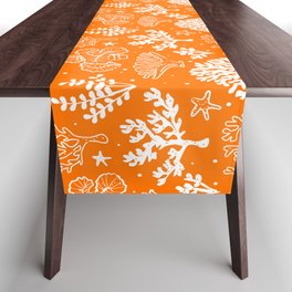 Orange And White Coral Silhouette Pattern Table Runner