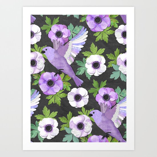 Purple Paper Anemone Collage Art Print