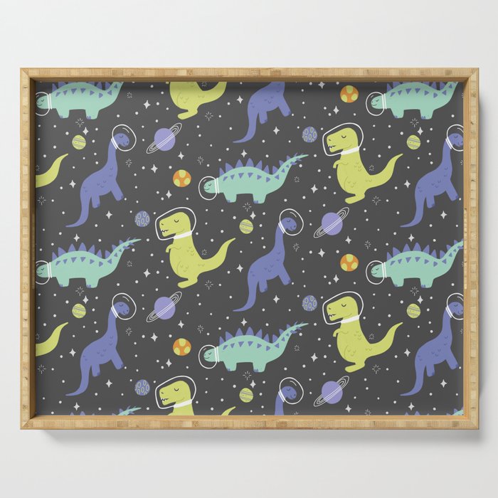 Cute Dinosaurs in Space Serving Tray
