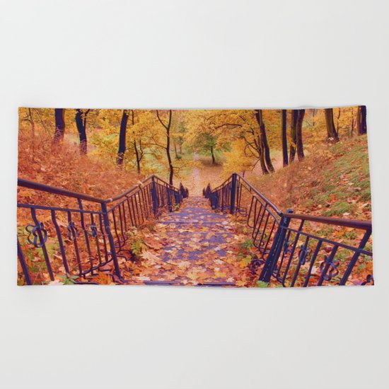 Stairs in the Fall Beach Towel
