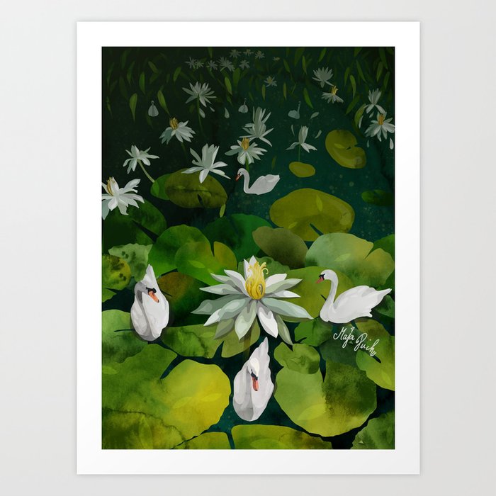 Magical Fairy Tale Swan Lake Art Print