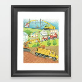 Trucks at Work Framed Art Print
