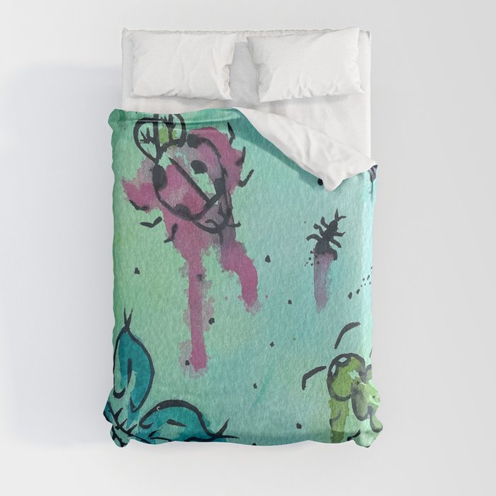 Hand Painted Watercolor Abstract Colorful Bugs Duvet Cover