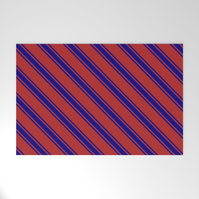 Red and Blue Colored Lined/Striped Pattern Welcome Mat