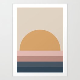 Minimal Retro Sunset - Neutral Art Print