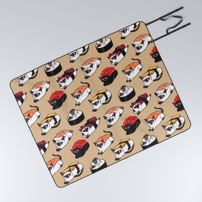 Sushi Siamese Cat  Picnic Blanket