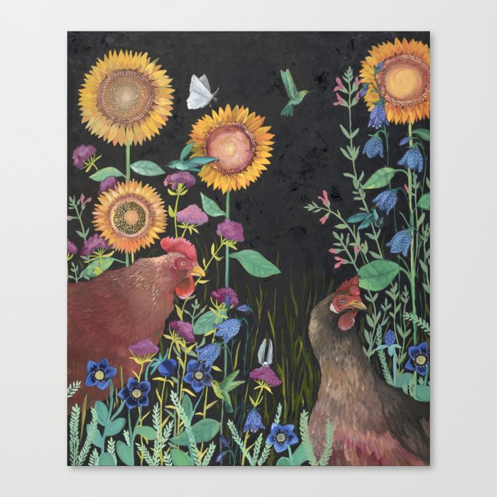 Chickens in the Garden Canvas Print