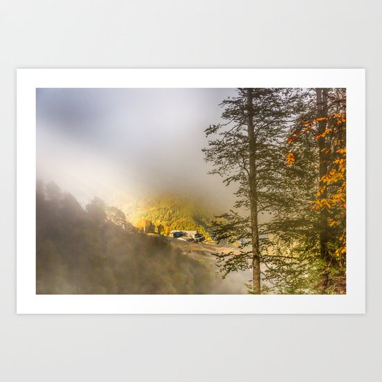Mountains in the mist Art Print
