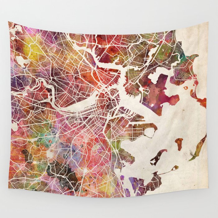 Boston Wall Tapestry by MapMapMaps.Watercolors  Society6