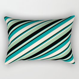[ Thumbnail: Dark Cyan, Beige, Dark Sea Green, and Black Colored Lines/Stripes Pattern Rectangular Pillow ]