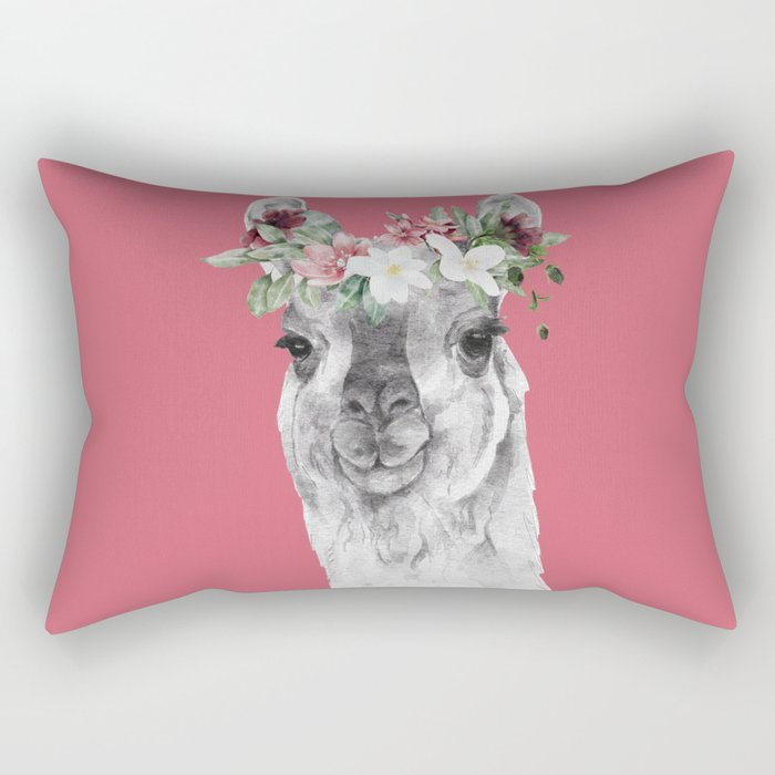 Watercolor Llama With Flowers Rectangular Pillow